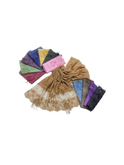 Double Net Design With Double Lace & Double Flower Stole (Set of  12)