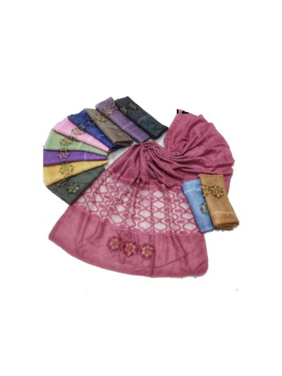 Royal Big Net Work Design With 3 Flowers Stole (Set of  12)