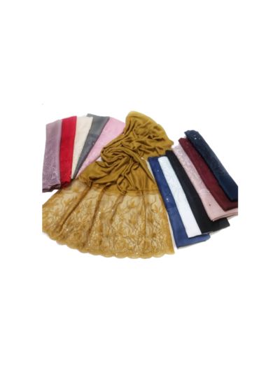 Big Net With Royal Diamond and Flower Design Stole (Set of  12)