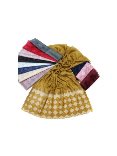 Premium Cotton Circular 2 Sided Border With Kite Shaped Design Stole (Set of  12)
