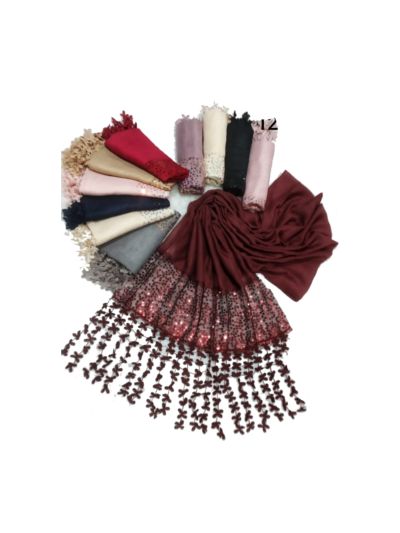 Premium Cotton Sequence Work With Big Flower Lace Stole (Set of  12)