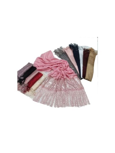 Zic Zac Kite Shaped Design With Circular Big Fringes Stole (Set of 12)