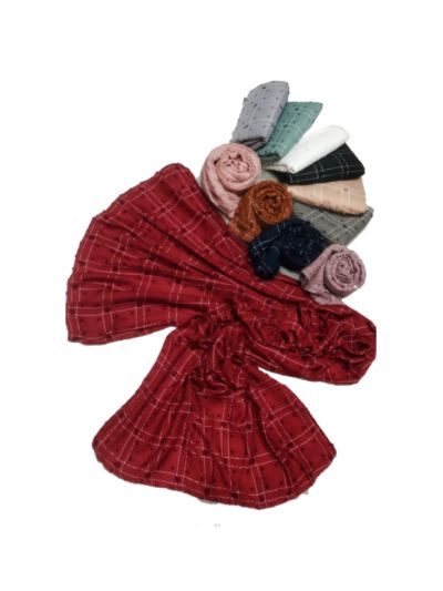 Premium Cotton Double Line Box With Puff Checkered On The Entire Stole (Set of  12)