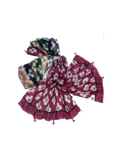 Premium Cotton Digital Flower Work Design All Over The Stole (Set of  12)