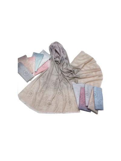 2 Color Shade Circle & Rectangle Moti Studded Design on All Over Stole (Set of 12)