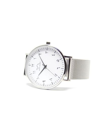 Women Silver &White Stainless Steel Arabic Watch 