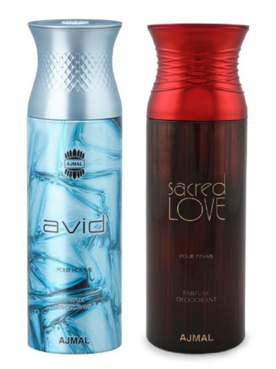Ajmal Avid Homme & Sacred love Deodorant Spray - For Men & Women (Pack of 2)