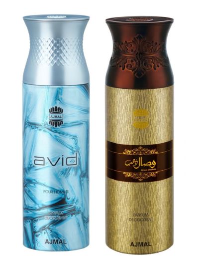 Ajmal Avid Homme & Wisal Dhahab Deodorant Spray - For Men (Pack of 2)