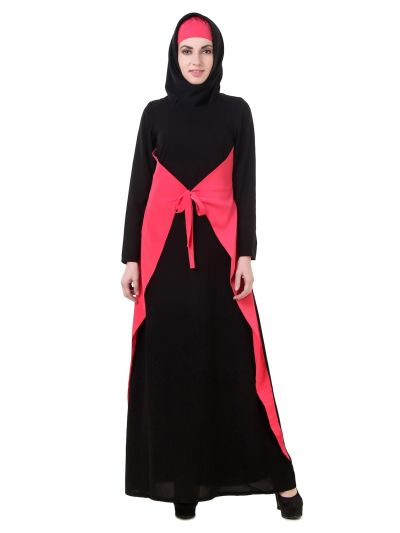 Black and Pink Fancy Nida Abaya