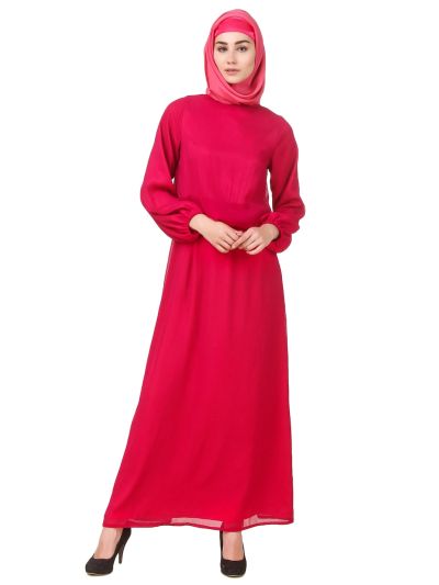 Magenta Dual Layer Chiffon and Satin Abaya