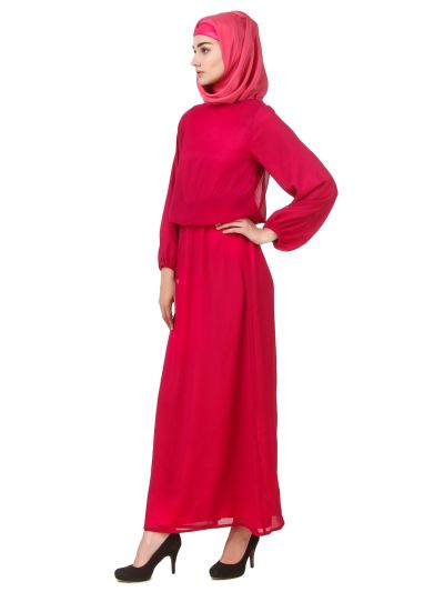 Magenta Dual Layer Chiffon and Satin Abaya