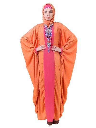 Orange Batwing Style Crepe Abaya