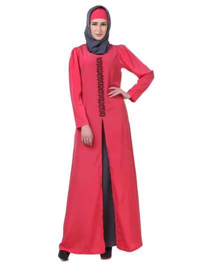 Sweet Pink & Grey Split Front Abaya