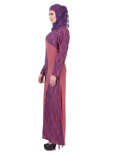 Pink & Purple Flower Net Abaya