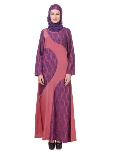 Pink & Purple Flower Net Abaya