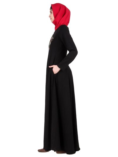 Black Floral Embroidered Nida Abaya