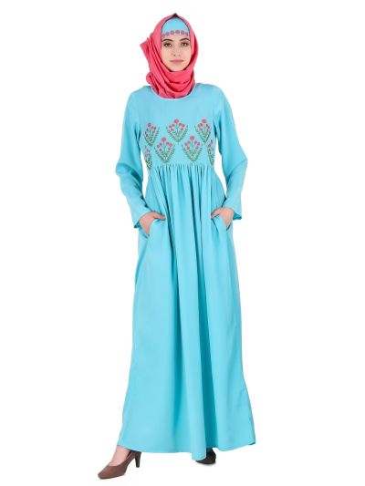 Turquoise Embroidered Crepe Abaya