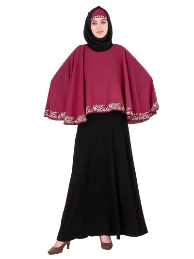 Black & Rose Pink Semi-Circular Cape Abaya