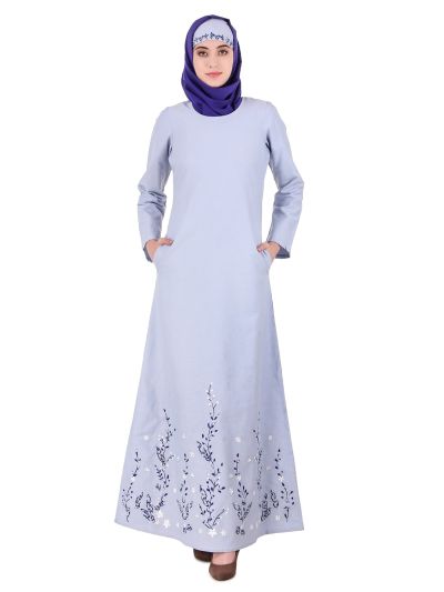 Blue Cotton Embroidered Abaya