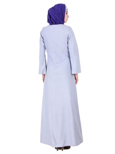 Blue Cotton Embroidered Abaya