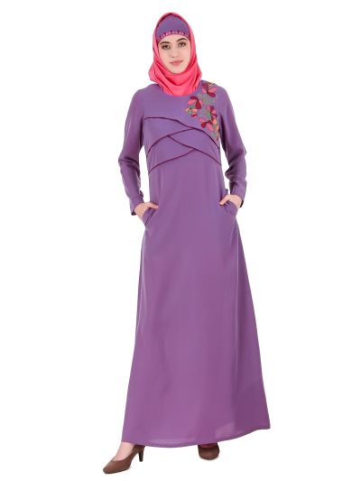 Purple Cross Layer Crepe Abaya