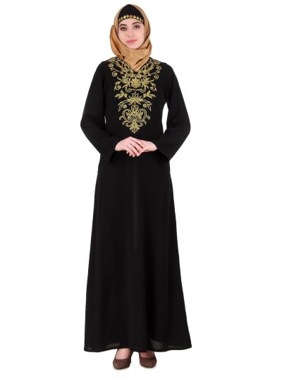 Gold Floral Embroidered Festive Abaya