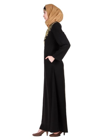 Gold Floral Embroidered Festive Abaya