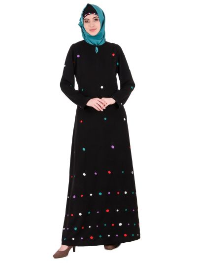 Colorful Embroidered Polka Dot Abaya
