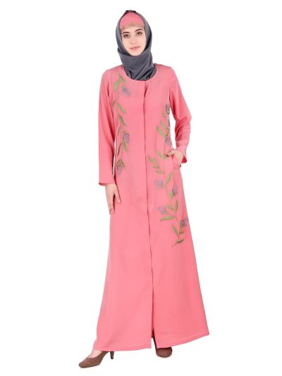 Dusty Pink Front Open Embellished Abaya