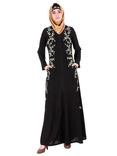 Black Nida Leaf Embroidered Abaya