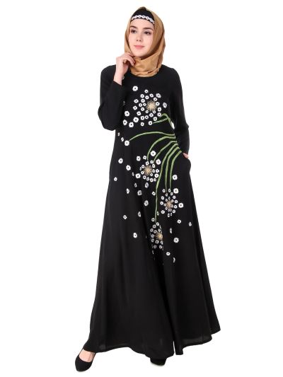 Abstract Floral Design Anarkali Abaya