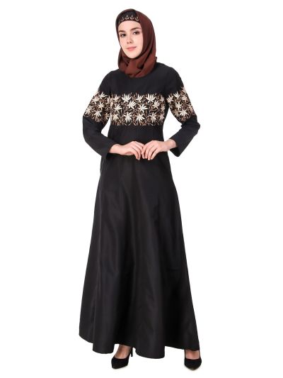 Horizontally Filled Floral Design Anarkali Abaya