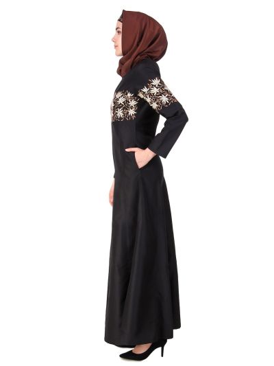 Horizontally Filled Floral Design Anarkali Abaya