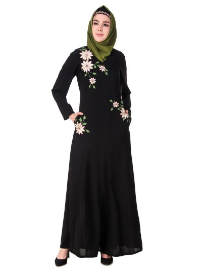Floral Embroidery Nida Flared Abaya