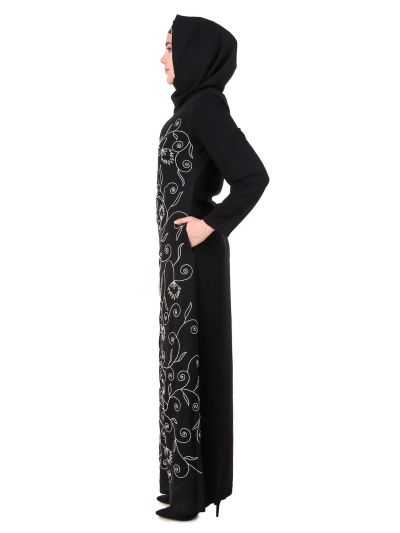 Front Floral Embroidered A-Line Abaya