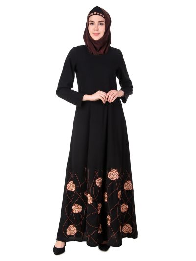 Heavy Floral Embroidered Bottom Anarkali Abaya
