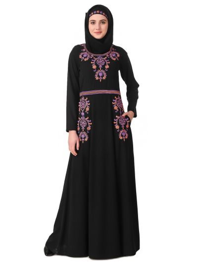 Intricate Floral Hand Embroidered Anarkali Abaya