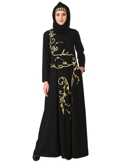 Single Color Floral Embroidery Anarkali Abaya