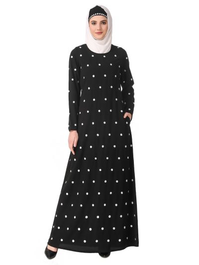 Embroidered Polka Dot A-Line Abaya