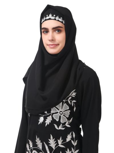 Contrast Embroidery Heavily Flared Abaya