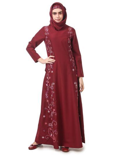 Fully Embroidered Side Panels Princess Seam Abaya