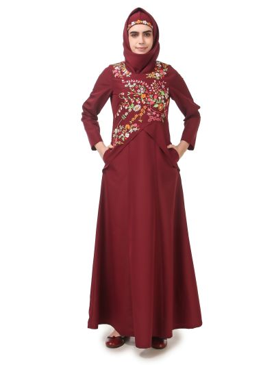 Floral Asymmetric Hem Semi Circular Abaya