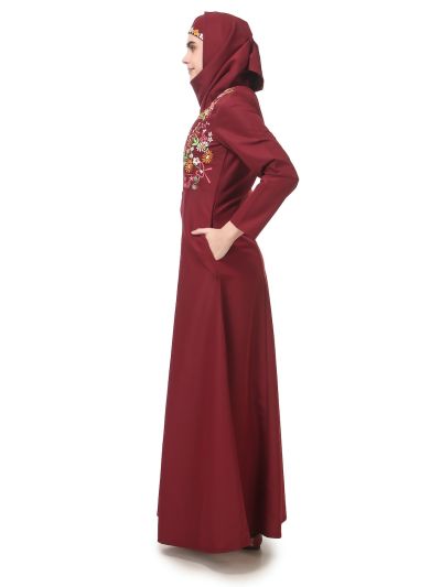 Floral Asymmetric Hem Semi Circular Abaya