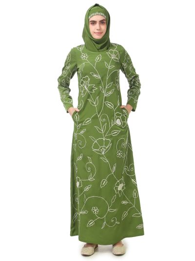 All Over Floral Embroidered A-Line Abaya