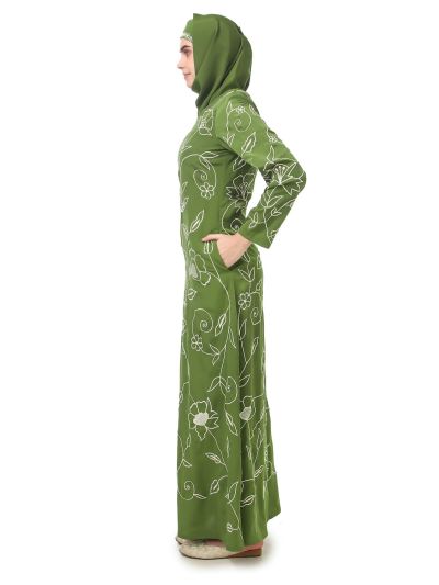 All Over Floral Embroidered A-Line Abaya