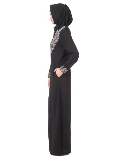 Faux Buttoned Front Paisley Embroidered Abaya