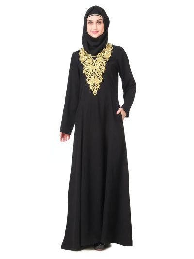Gold Embroidered Fancy Occasion Wear Abaya
