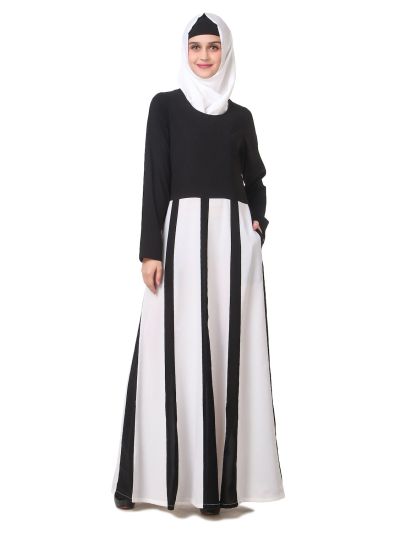 Black And White Multi Panel Anarkali Abaya
