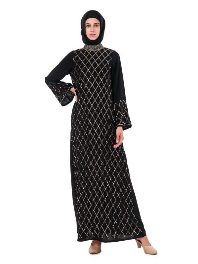 Fancy Eid Abaya Hand Embroidered With Beads And Sequence