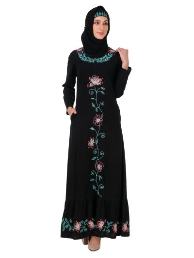 Ruched Bottom Floral Embroidery Nida Abaya